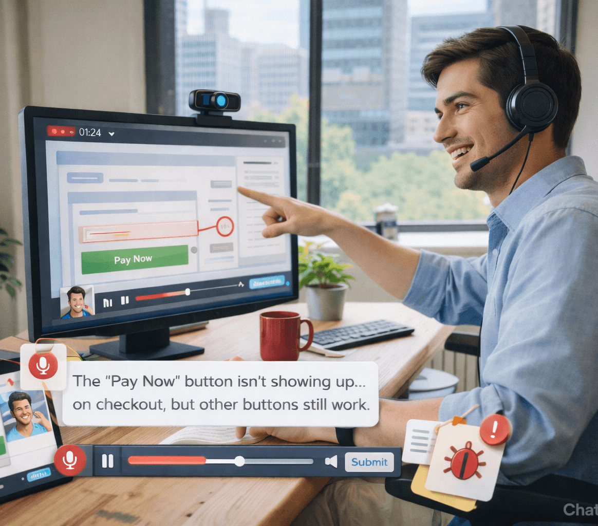 User recording screen feedback with voice narration
